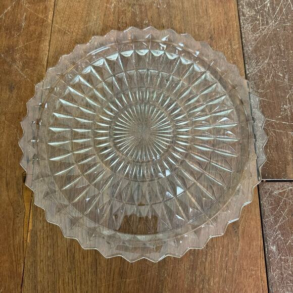 Vintage‎ Pressed Mold Blown Cubist Clear Glass Serving Tray Plate 10 inches - Picture 1 of 5